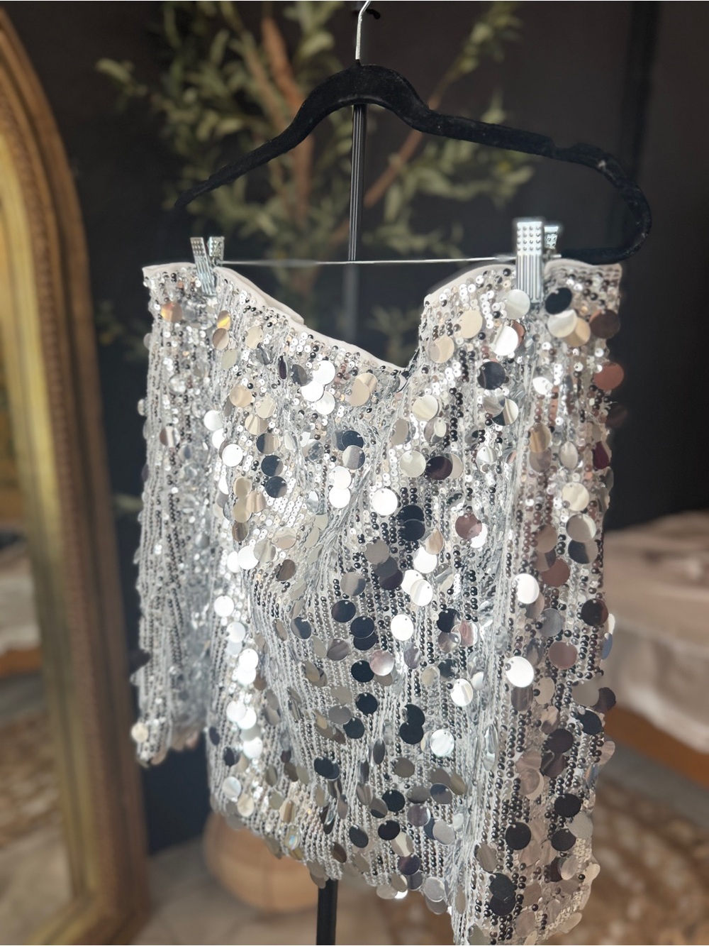Silver Sequin Fringe Party Top